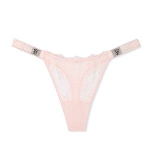 Victoria’s Secret Very Sexy Pink Lace Scattered Shine Strap Thong Panty Sz XL